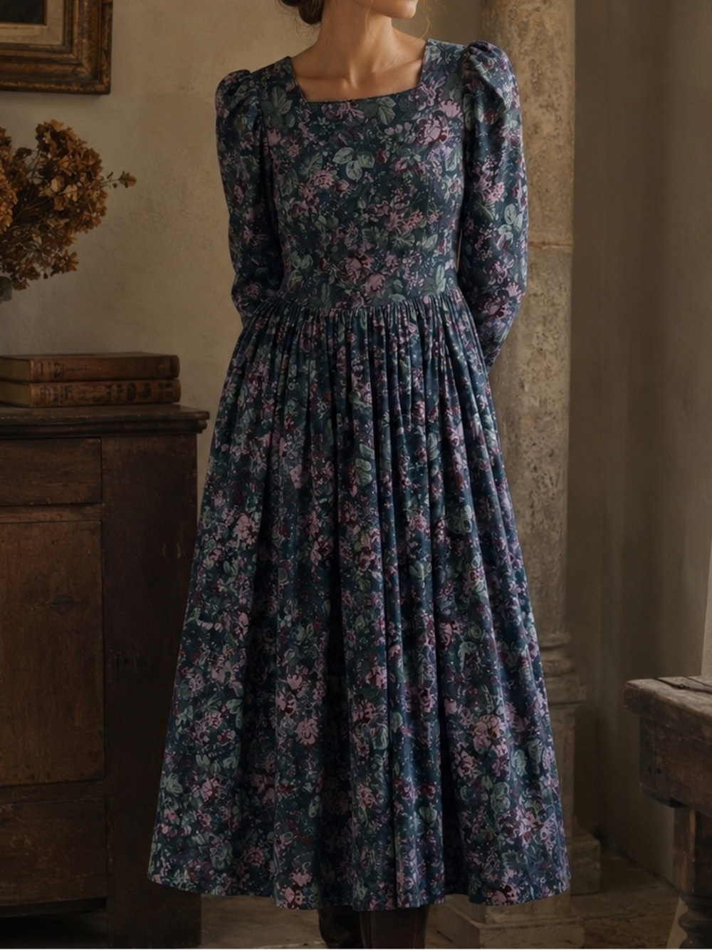 Vintage Laura Ashley Floral Cotton Midi Dress – Size 8 – Made in Great Britain - Picture 1 of 13
